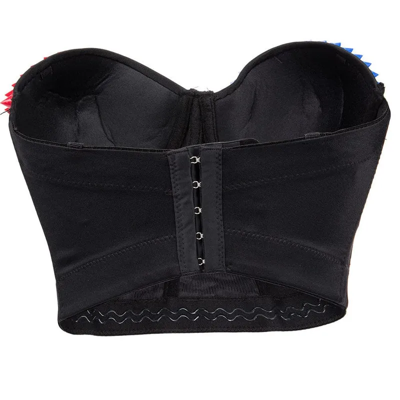 Damen Punk Kontrastfarbe Nieten Bustier Cosplay Kostüm