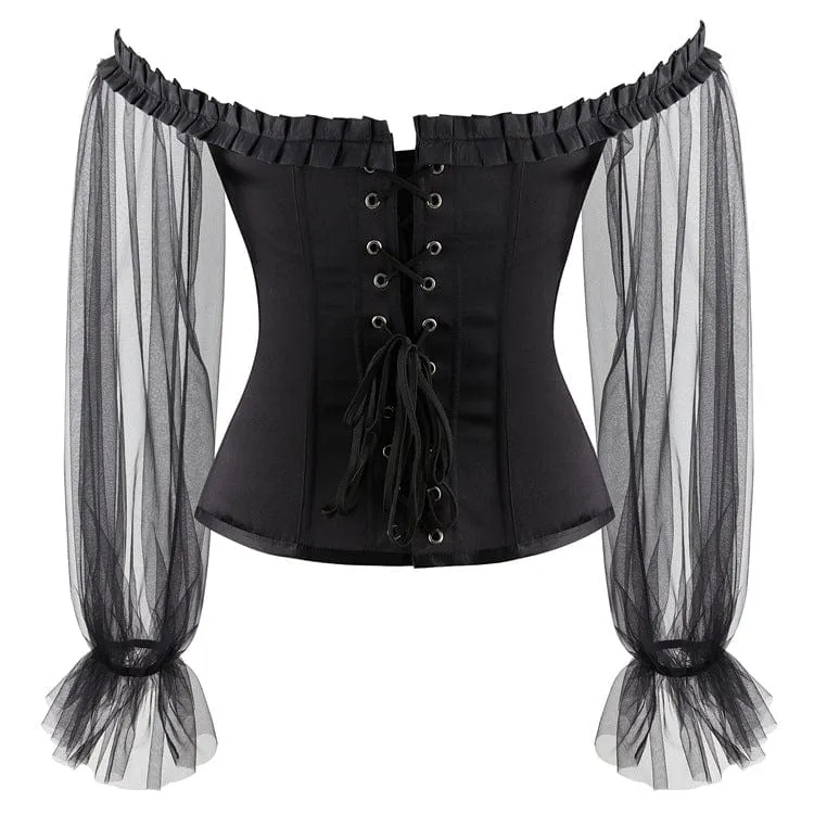 Damen Gothic Vintage Mesh Ärmel Vollbrust Korsett