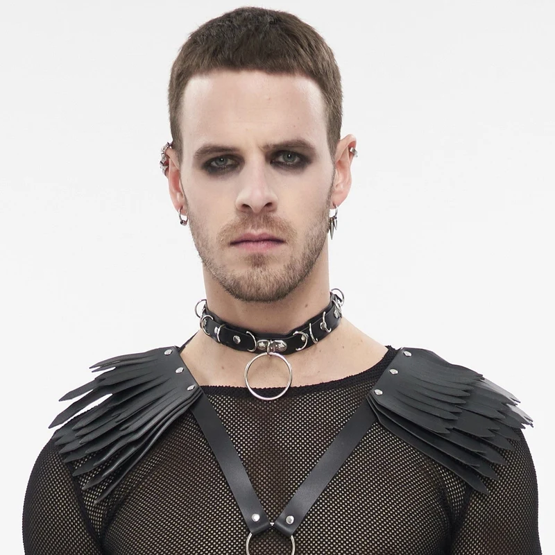 Herren Punk Big Ring Kunstleder Choker