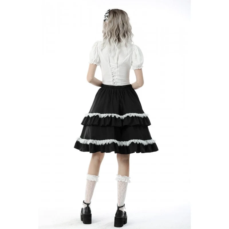 Damen Gothic Rüschen Kurz Puffärmel Shirt Weiß