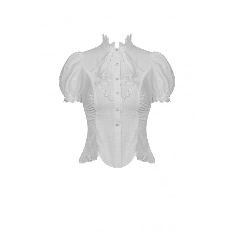 Damen Gothic Rüschen Kurz Puffärmel Shirt Weiß