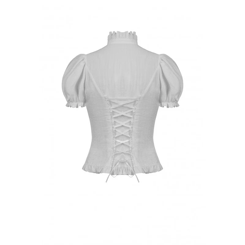 Damen Gothic Rüschen Kurz Puffärmel Shirt Weiß