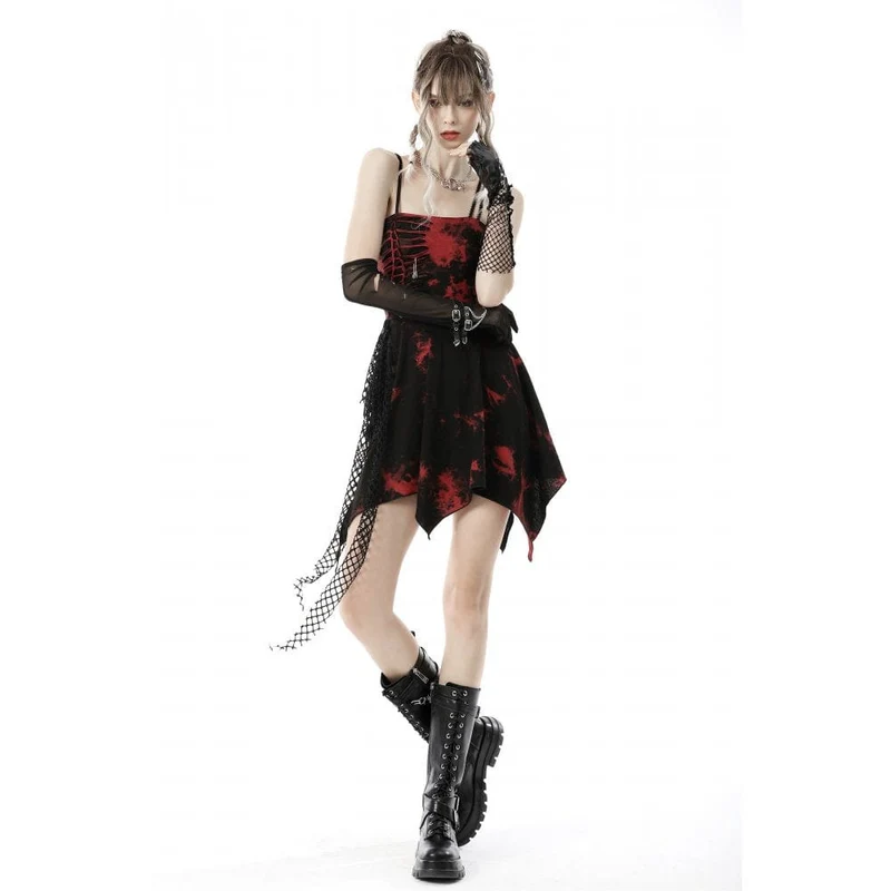 Damen Punk Red Tie Dye Unregelmäßiger Saum Schlupfkleid