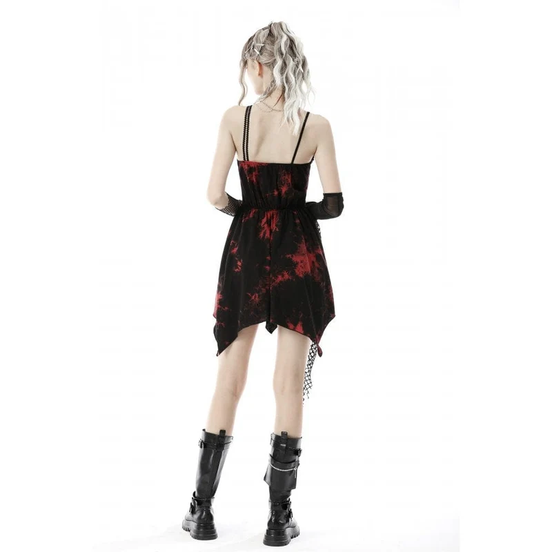 Damen Punk Red Tie Dye Unregelmäßiger Saum Schlupfkleid