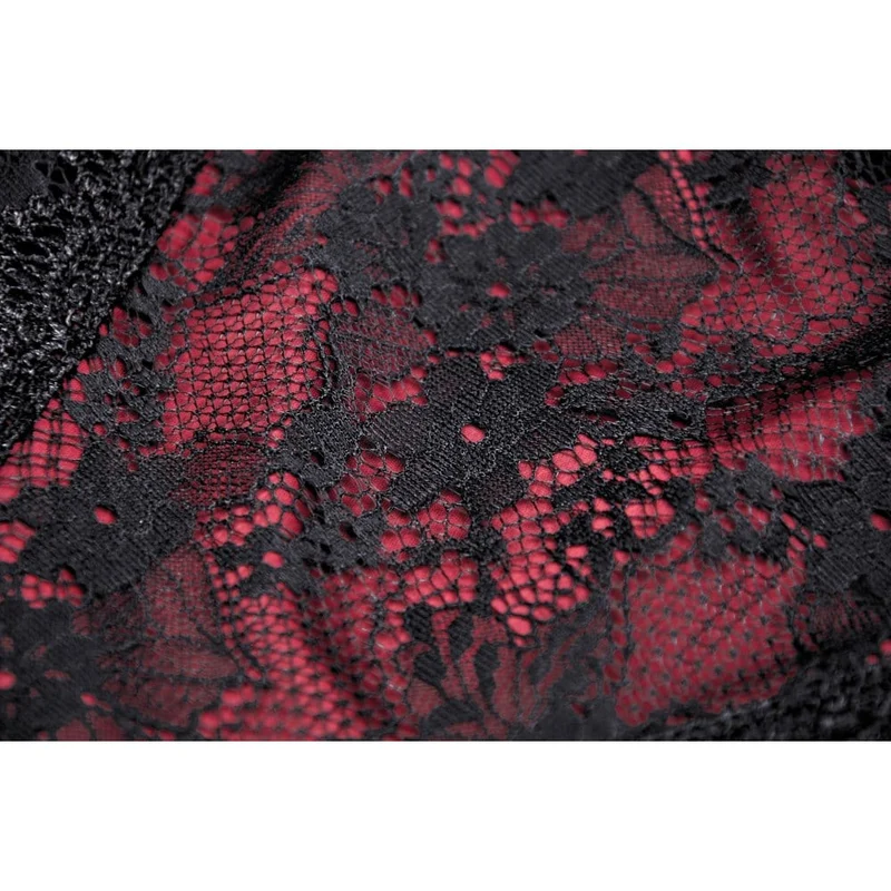 Gothic-Kleid für Damen, schulterfrei, dunkelrot, mit Blumenmuster und Spitze, Abschlusskleid