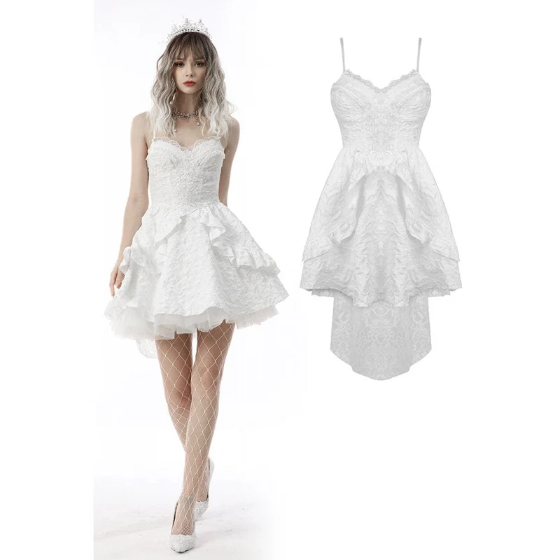 Gothic-Blumen-Slipkleid mit asymmetrischem Saum und mehrlagigem Jacquard-Muster für Damen, auch als Brautkleid oder Abschlusskleid geeignet