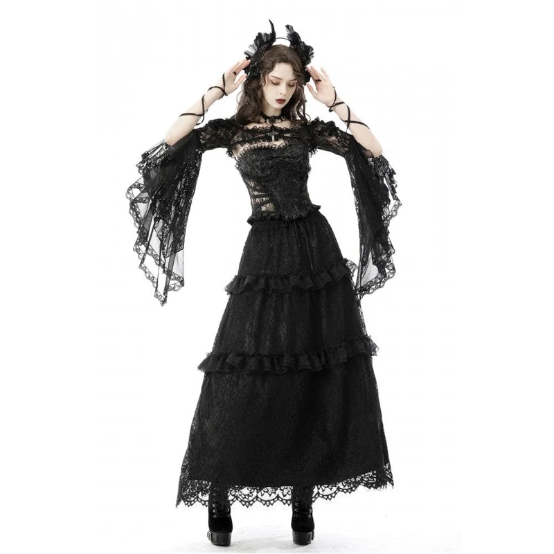 Gothic Off-Shoulder-Flare Sleeved Floral Mesh Cape für Damen
