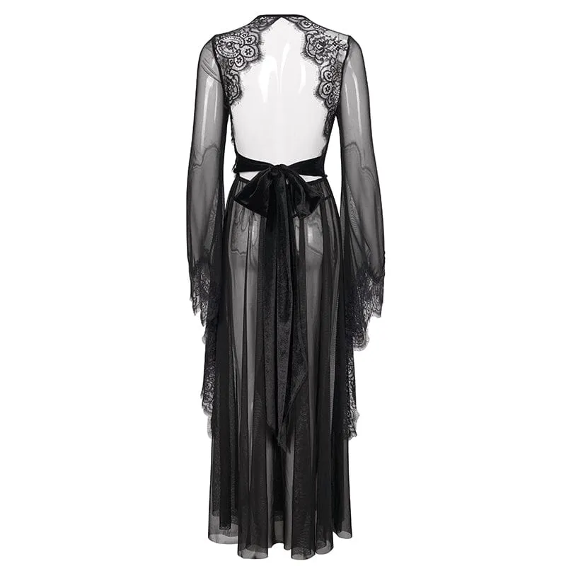 Gothic Flare Sleeved Backless Sheer Sexy Nachthemd für Damen