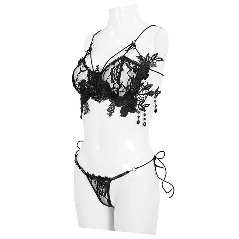 Gothic Sexy Häkel-BH-Dessous-Set für Damen
