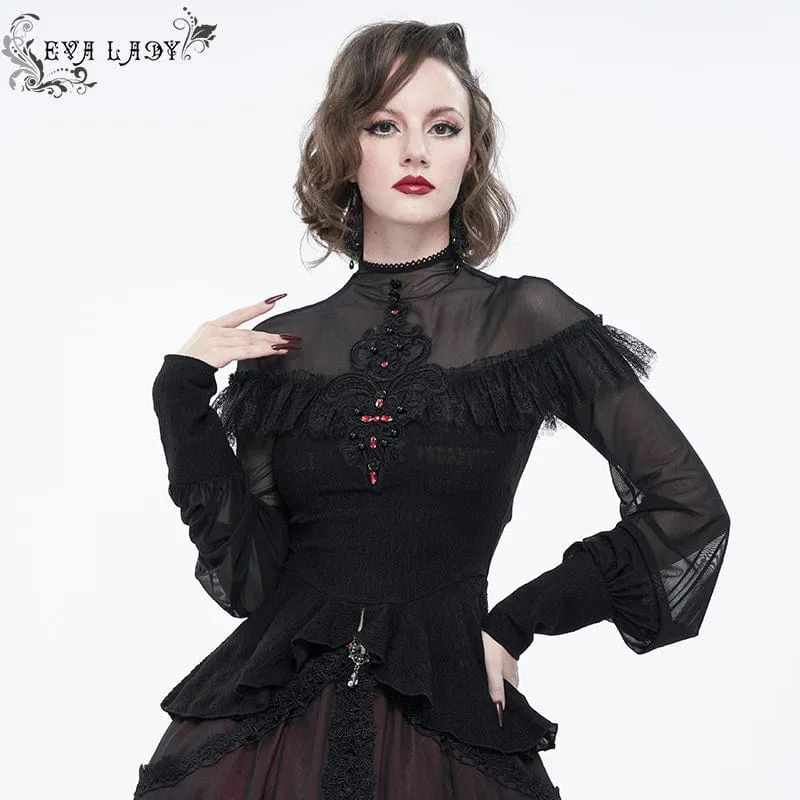 Damen Gothic Cape Sleeved Lace Rüschen Shirt