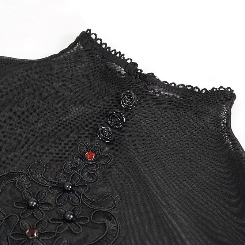 Damen Gothic Cape Sleeved Lace Rüschen Shirt
