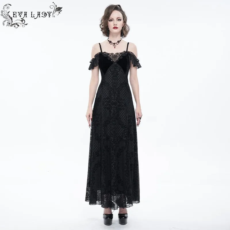 Schulterfreies Gothic-Hochzeitskleid mit seitlichem Schlitz und floraler Spitze für Damen