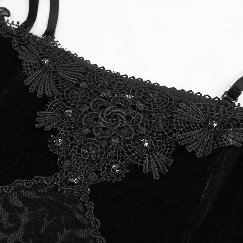 Schulterfreies Gothic-Hochzeitskleid mit seitlichem Schlitz und floraler Spitze für Damen