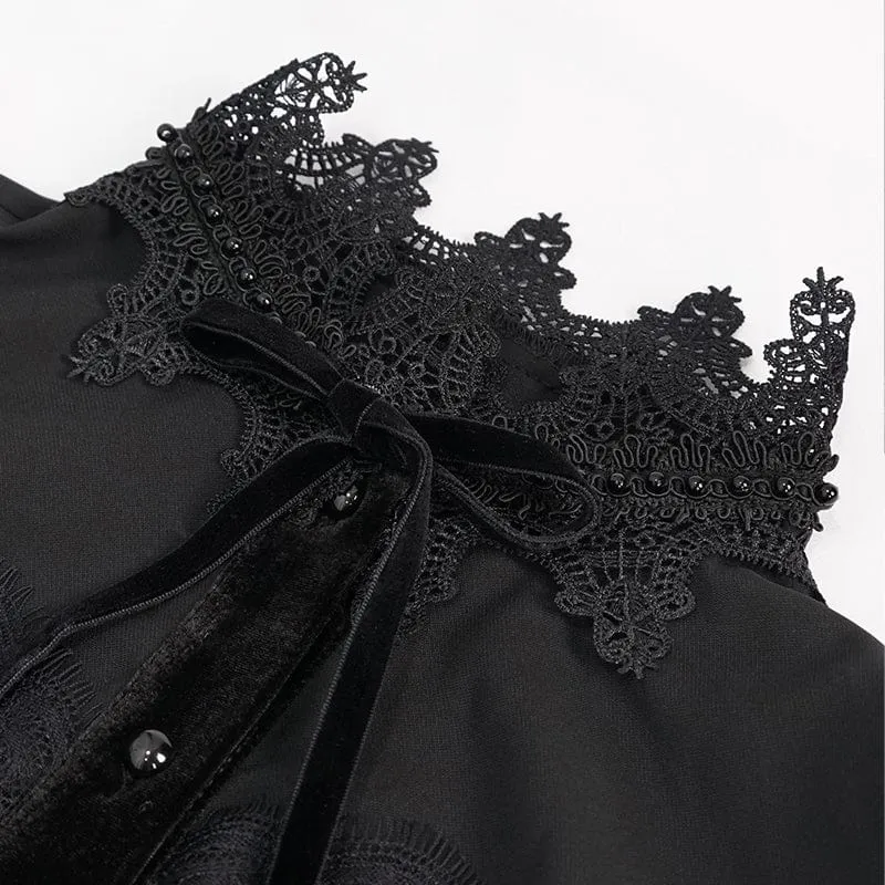 Damen Gothic Puffärmel Spitzenhemd mit Fliege