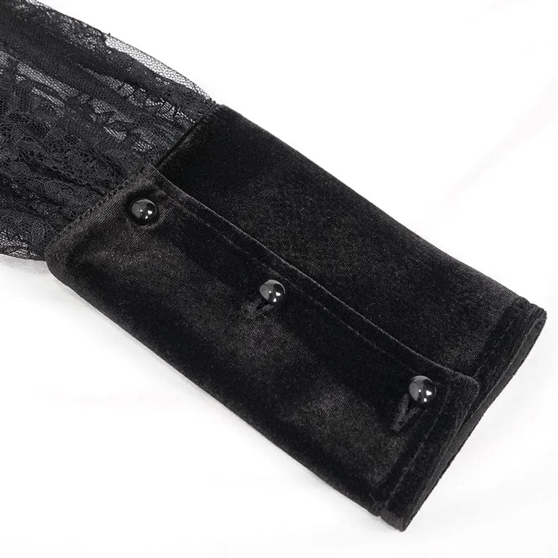 Damen Gothic Puffärmel Spitzenhemd mit Fliege