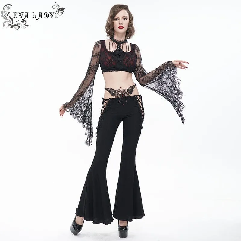 Gothic Schlaghose mit Seitenschnürung für Damen