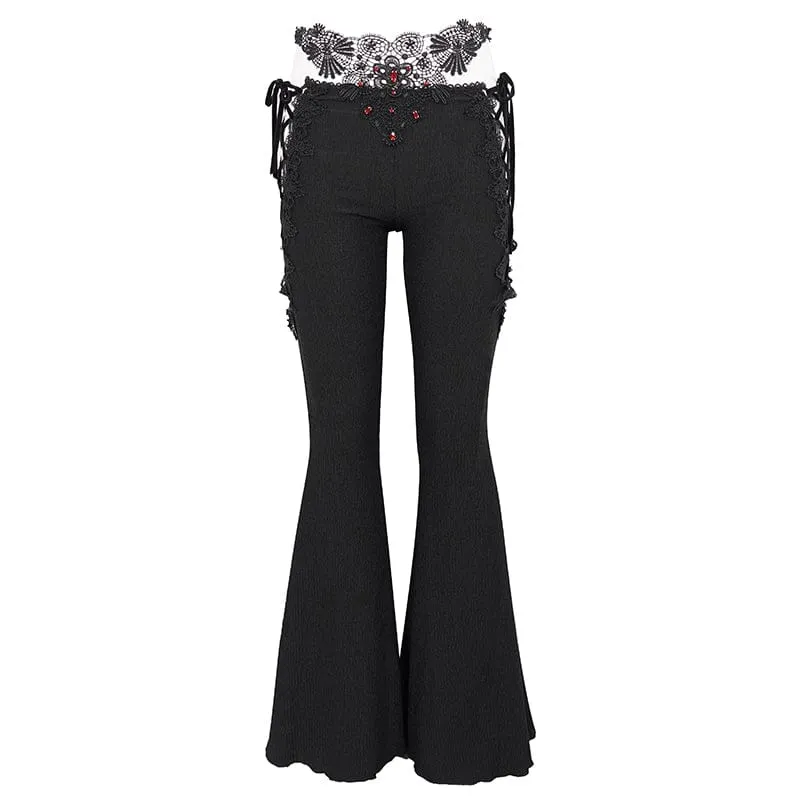Gothic Schlaghose mit Seitenschnürung für Damen