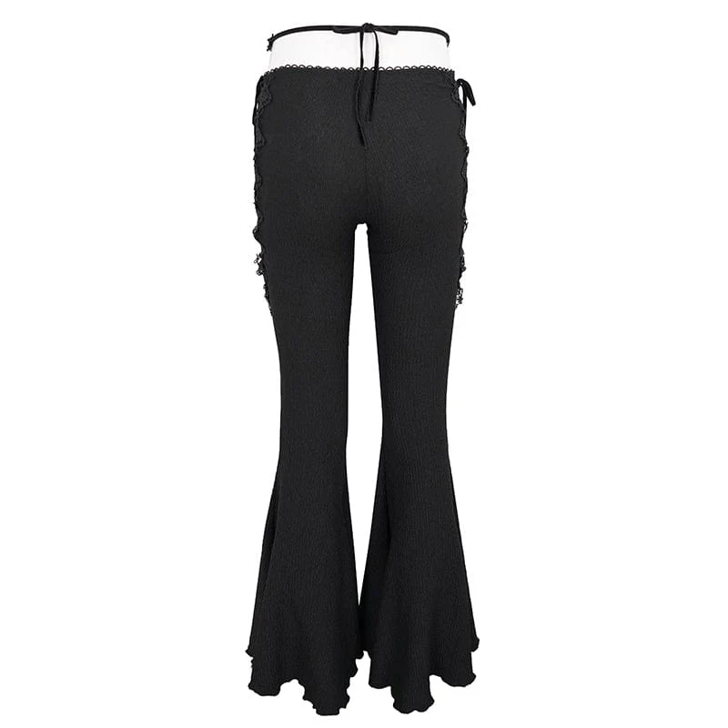 Gothic Schlaghose mit Seitenschnürung für Damen