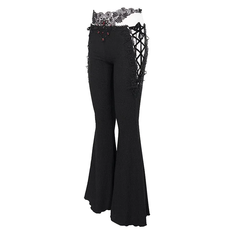 Gothic Schlaghose mit Seitenschnürung für Damen