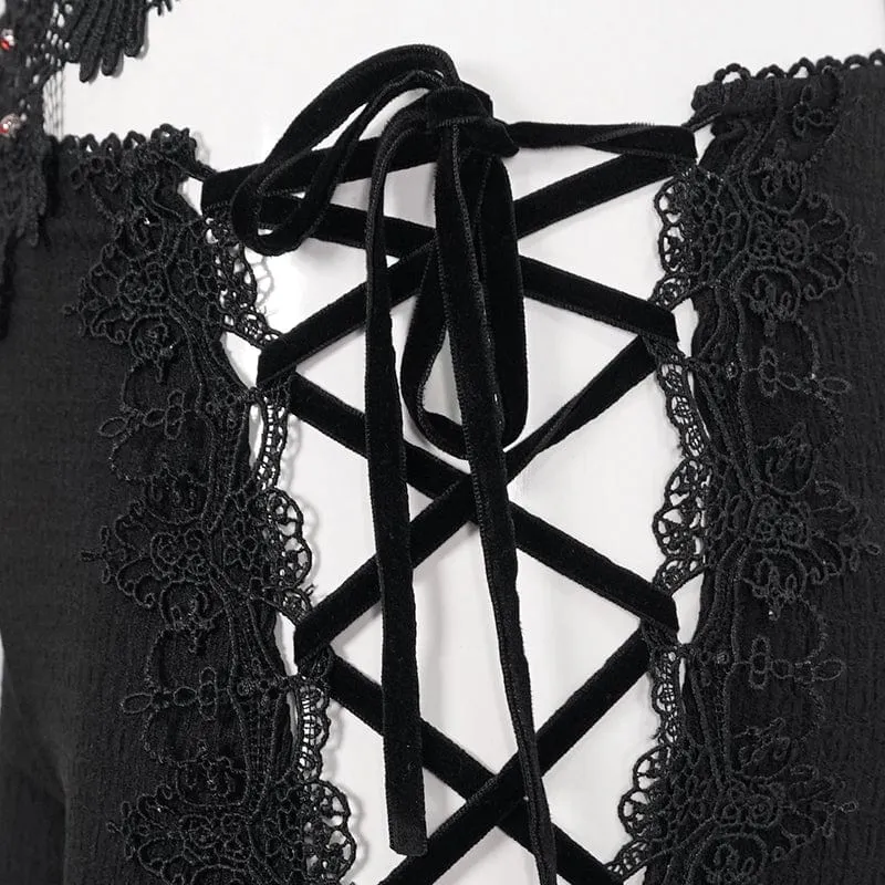 Gothic Schlaghose mit Seitenschnürung für Damen
