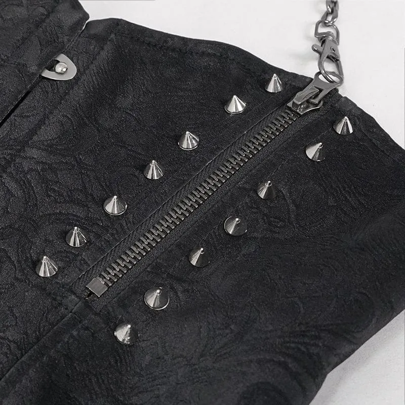 Damen-Gothic-Nieten-Blumen-Vollbrust-Korsetts mit Spitzen-Halsband