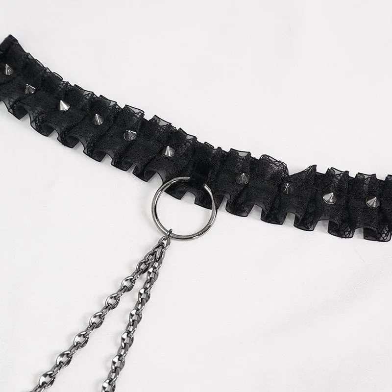 Damen-Gothic-Nieten-Blumen-Vollbrust-Korsetts mit Spitzen-Halsband