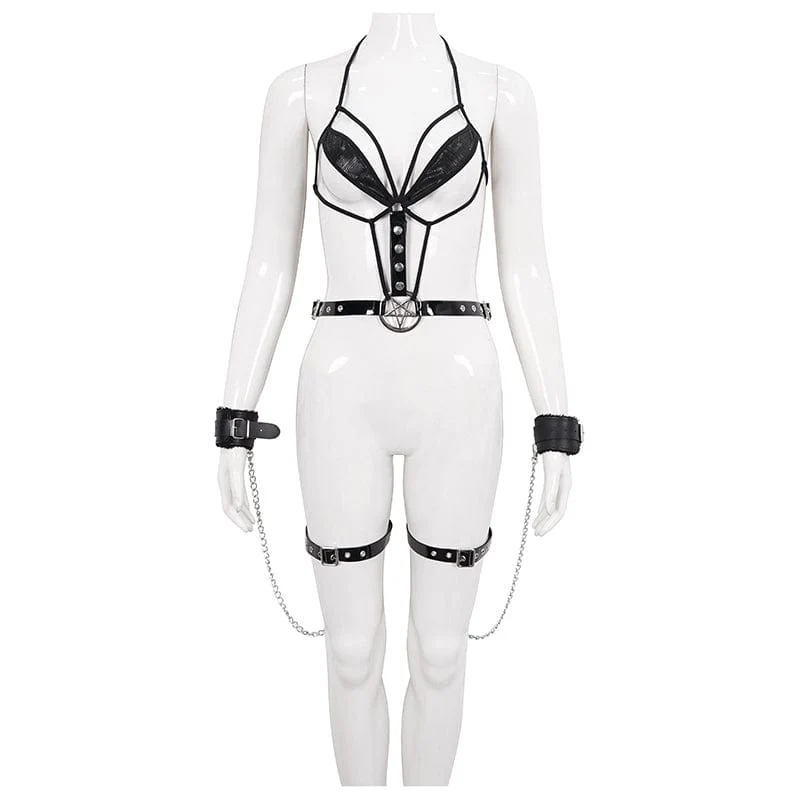 Gothic Sexy Cross Harness für Damen mit Manschetten