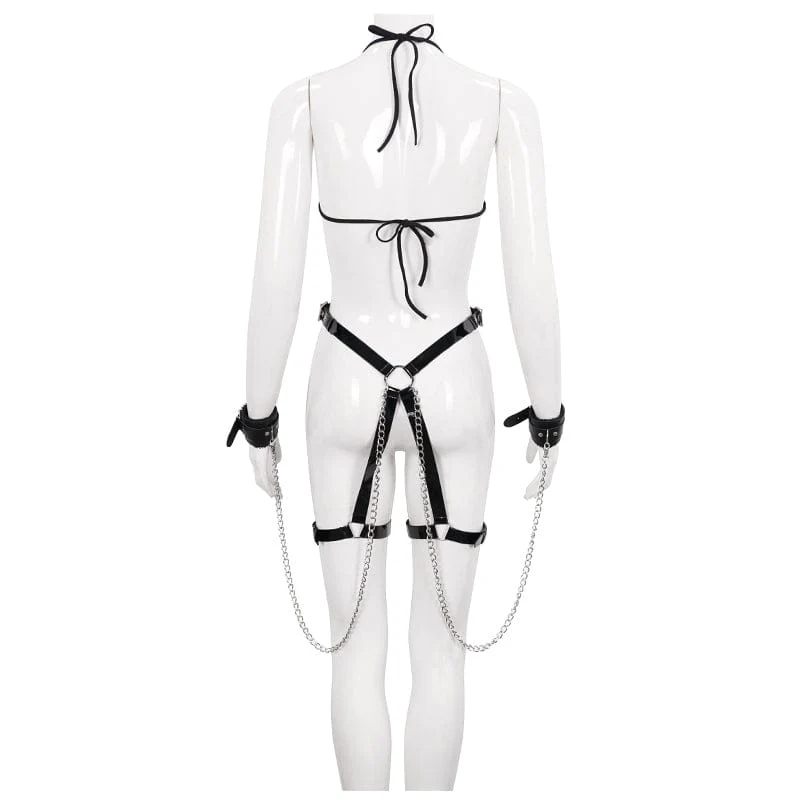 Gothic Sexy Cross Harness für Damen mit Manschetten