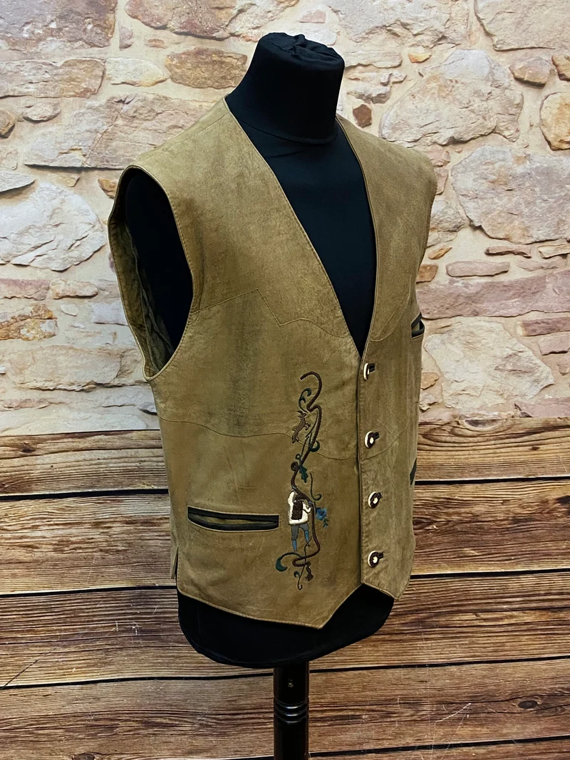 Vintage Trachten Lederweste Herren Gr. 48 Stickerei