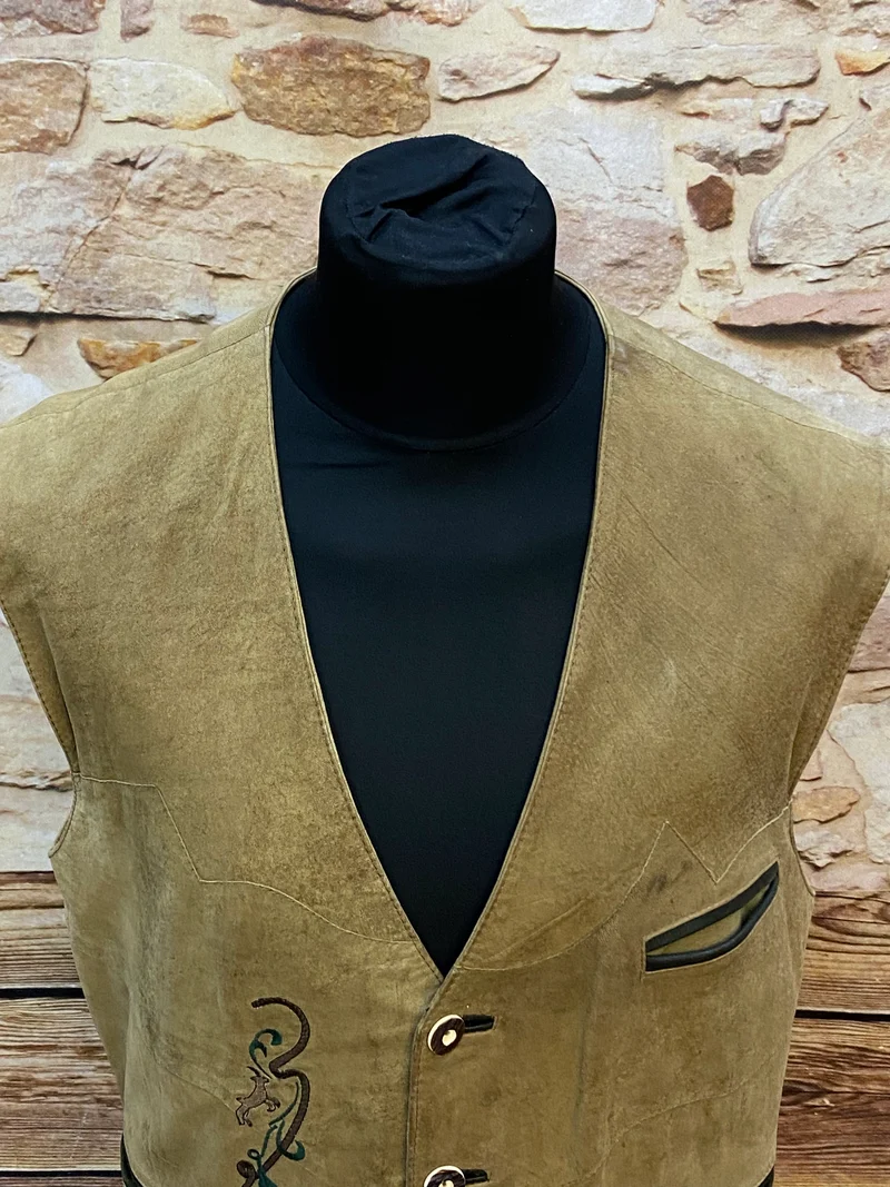 Vintage Trachten Lederweste Herren Gr. 48 Stickerei