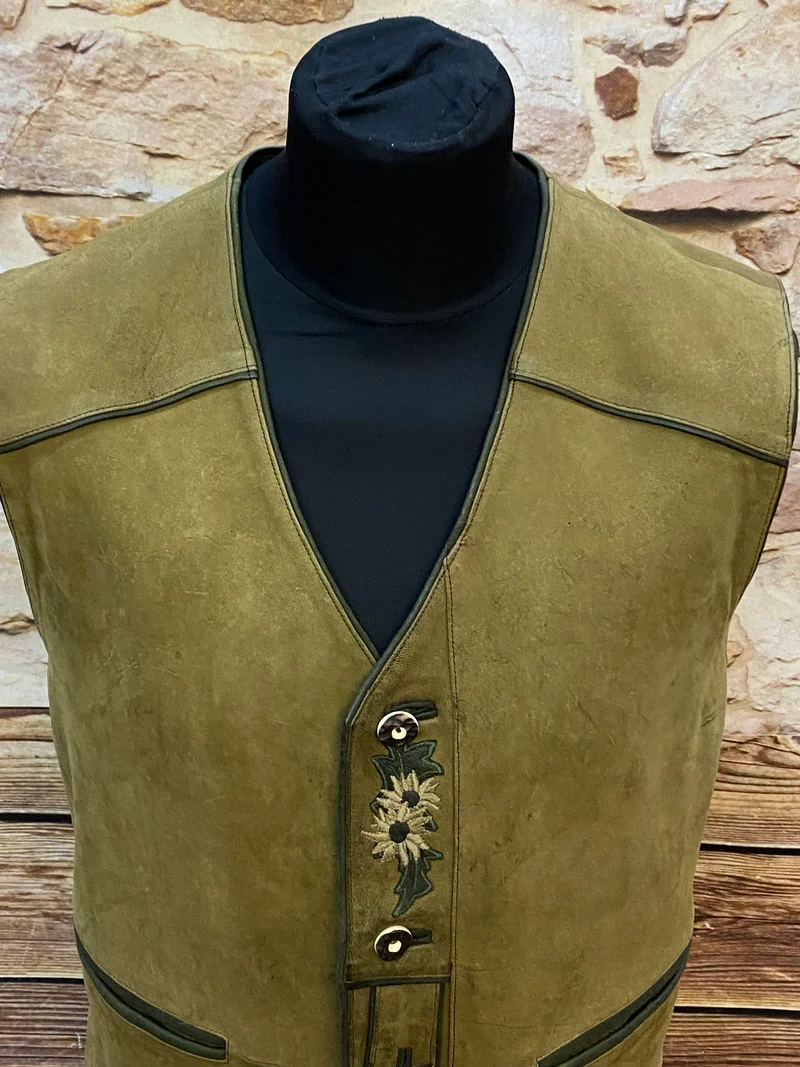 Vintage Leder Trachtenweste grün Herren Gr. 48