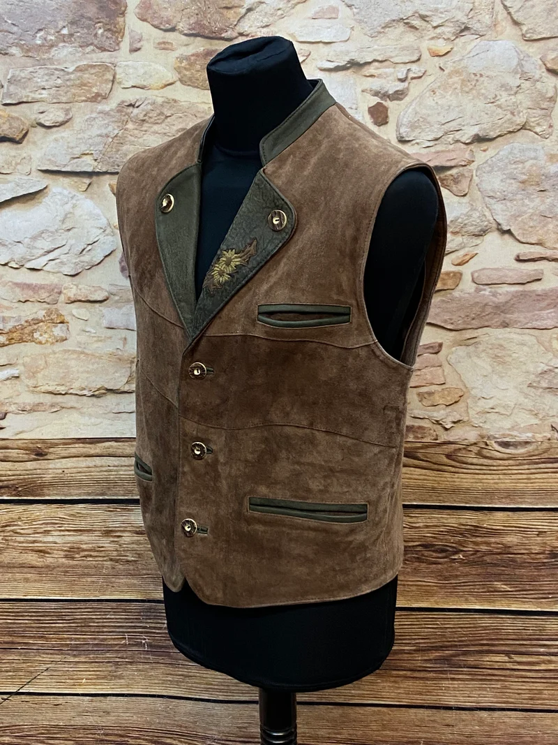 Vintage Leder Trachtenweste Herren braun Gr. 48