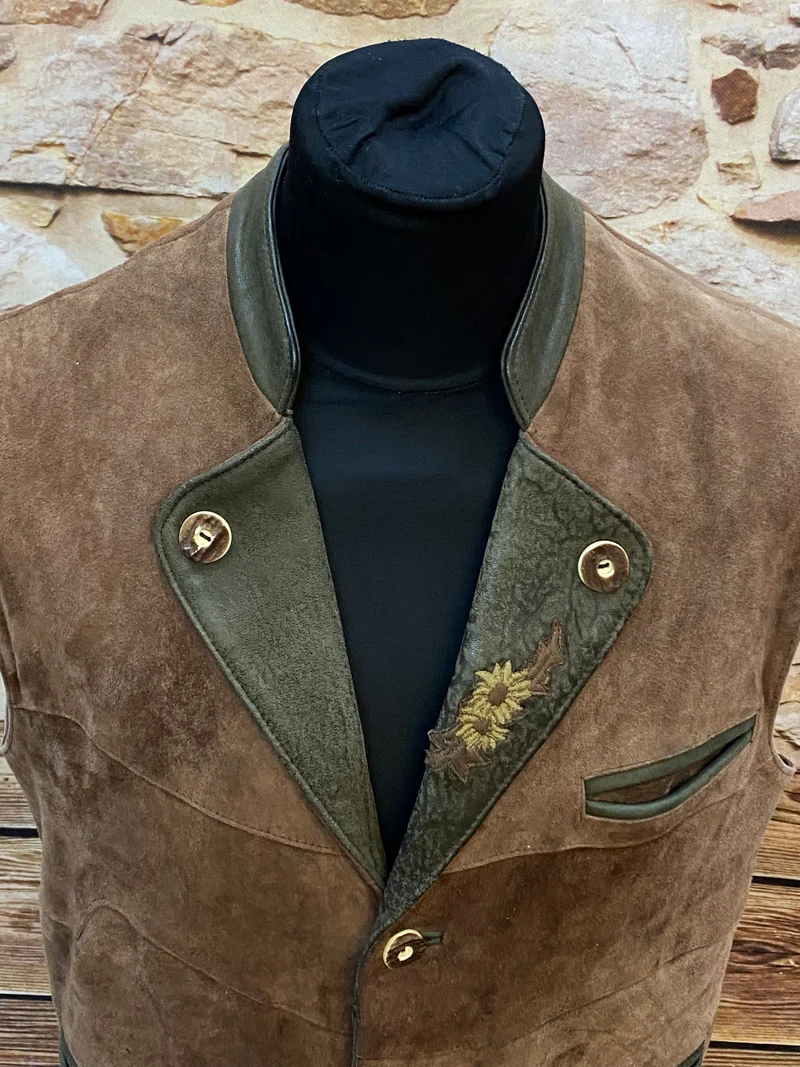 Vintage Leder Trachtenweste Herren braun Gr. 48