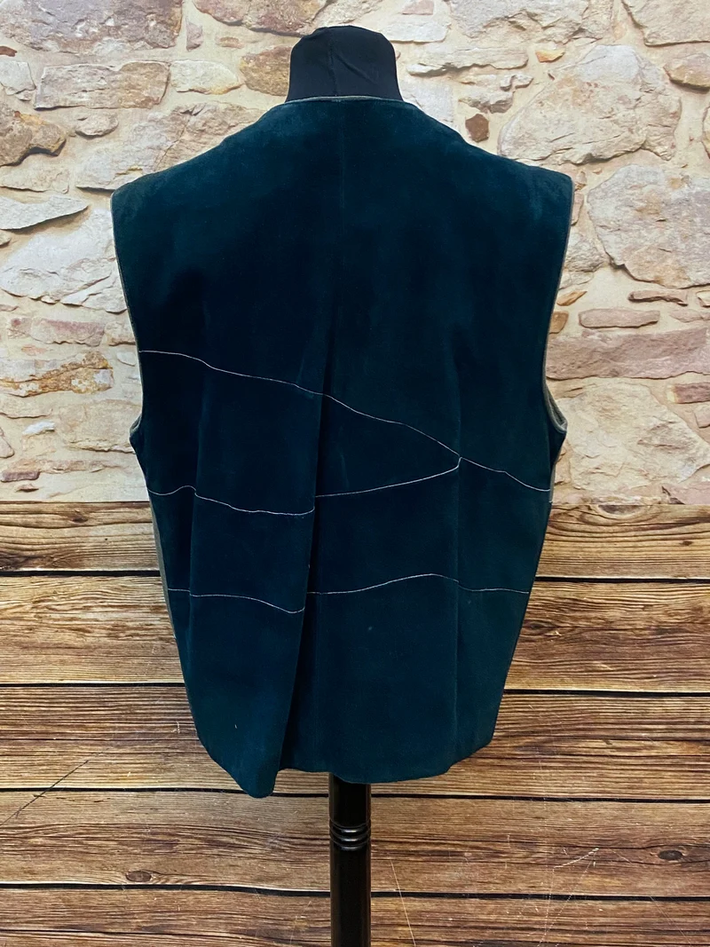 Vintage Trachtenweste Herren Grün Blau Gr. 52 mit Stickerei