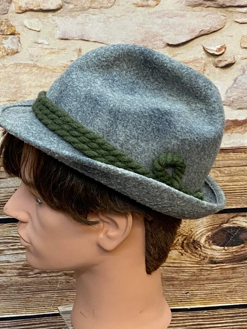 Vintage Trachtenhut grau meliert – klassischer Filzhut mit Kordel | Größe 56