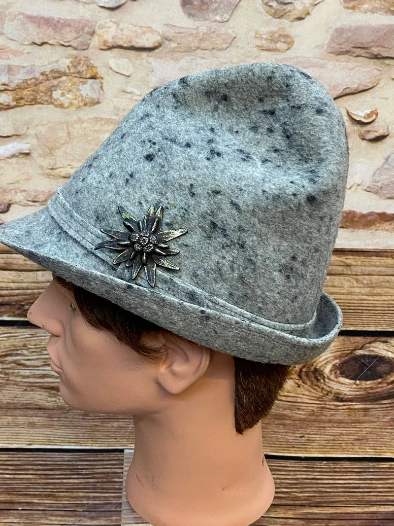 Vintage Trachtenhut grau mit Edelweiß – Größe 57 | hochwertiger Wollfilz