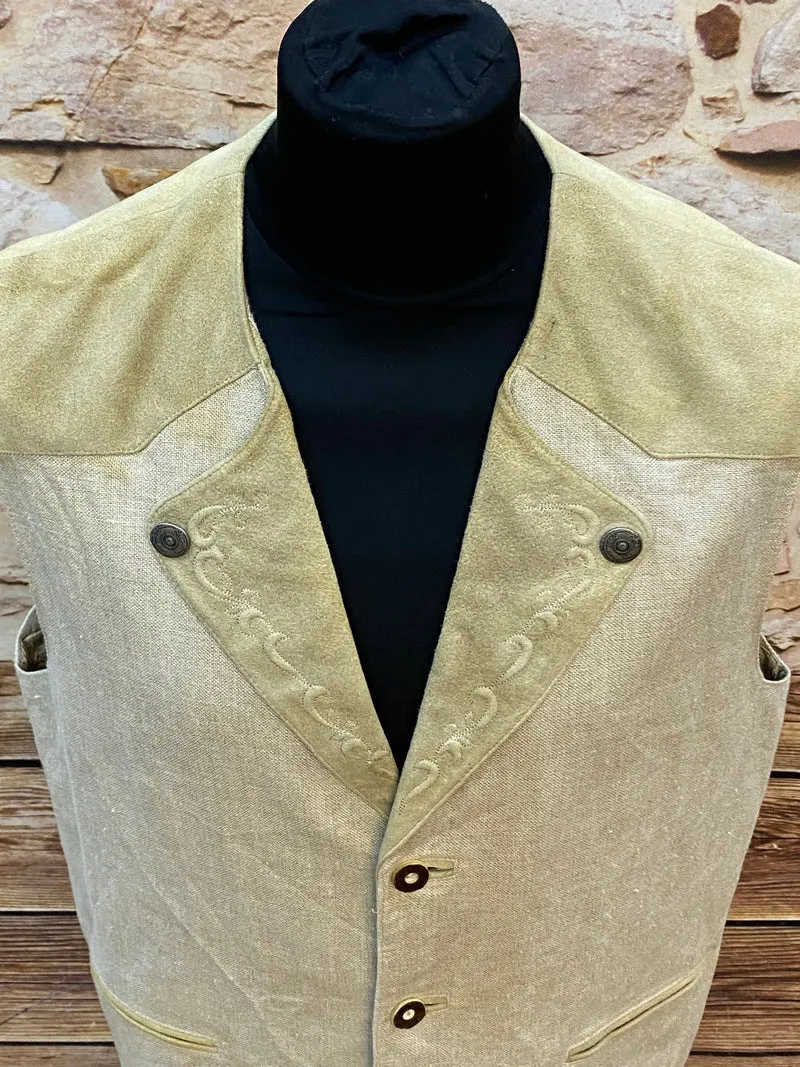 Vintage Trachtenweste Leinen/Leder Beige Distler – Gr. 50