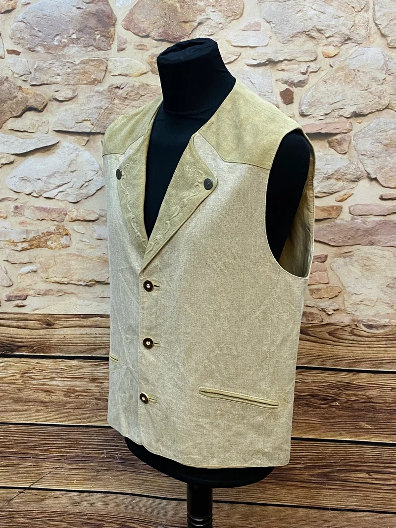 Vintage Trachtenweste Leinen/Leder Beige Distler – Gr. 50