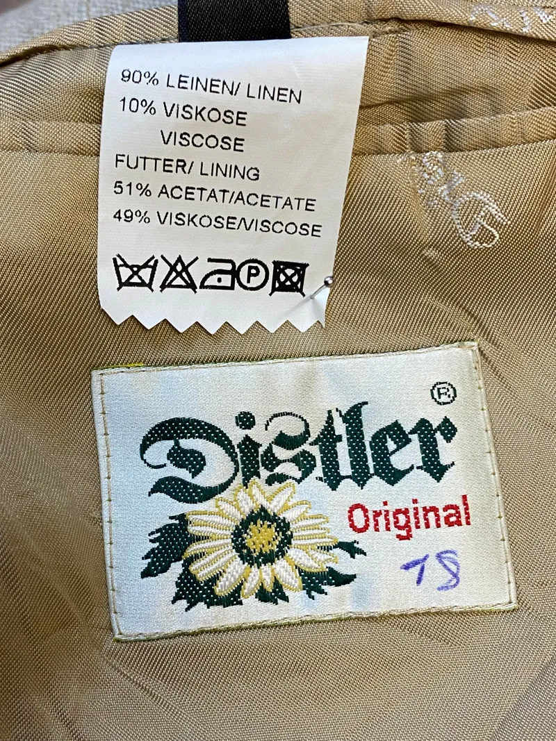 Vintage Trachtenweste Leinen/Leder Beige Distler – Gr. 50