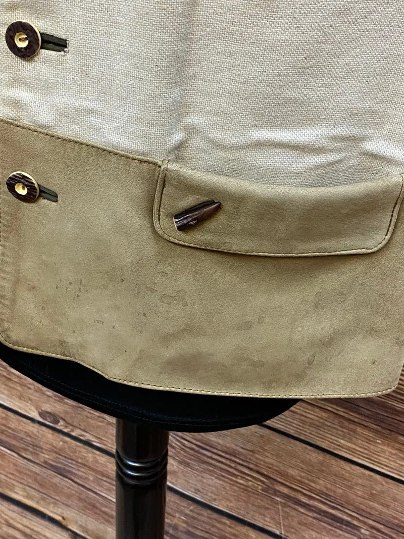 Trachtenweste Leder beige creme bestickt Vintage