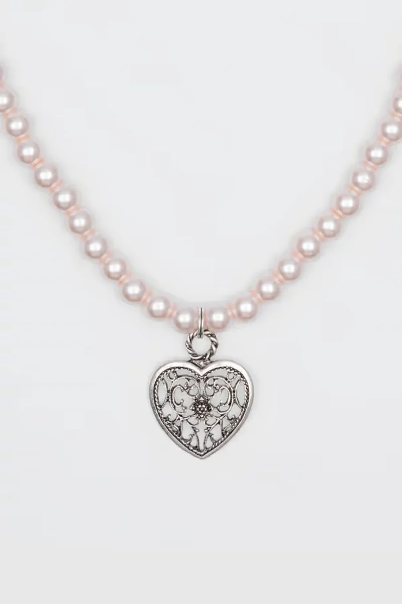 Trachtenkette mit Perlen - ROMANZA - Herz klein - Rosa - 001401-000-0033