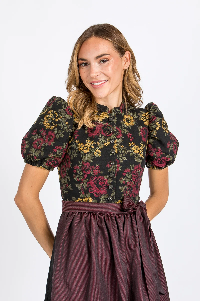 Almliebe Ärmeldirndl Therese bordeaux geblümt
