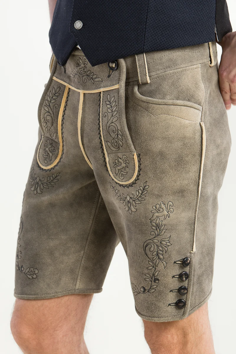 Kurze Ledergott Hirschlederhose Luis flanell beige anthra