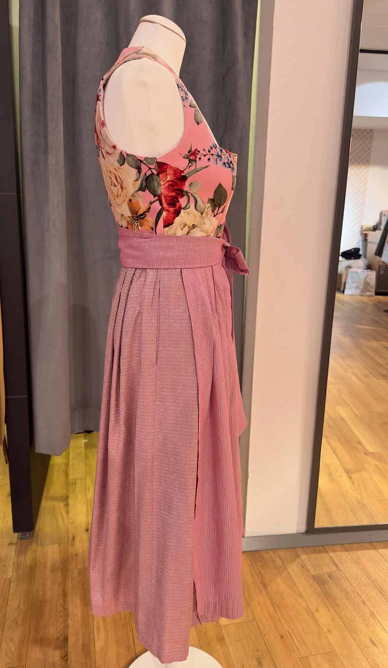 Samtdirndl Goldstich Blumen Rosa 75cm