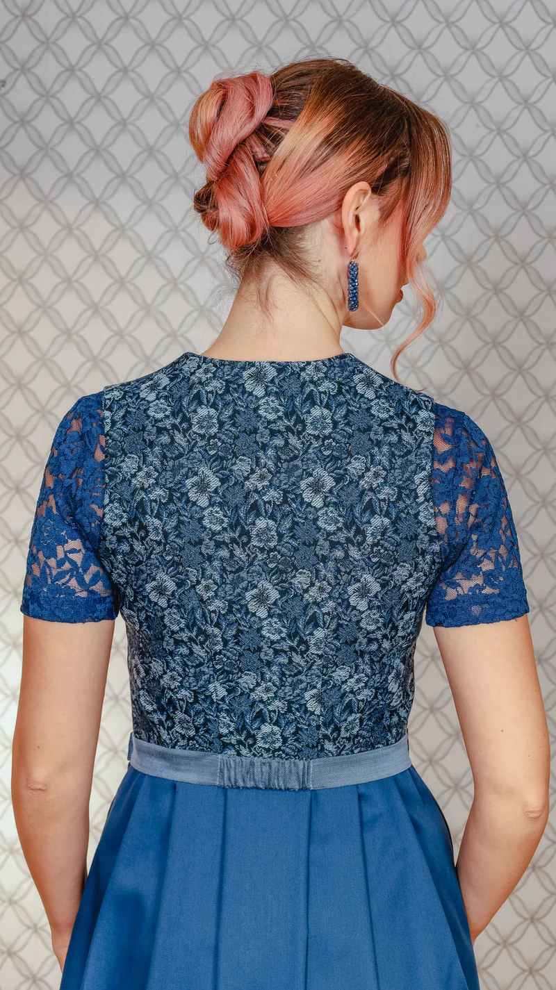 Dirndll Goldstich Blumen blau 75cm