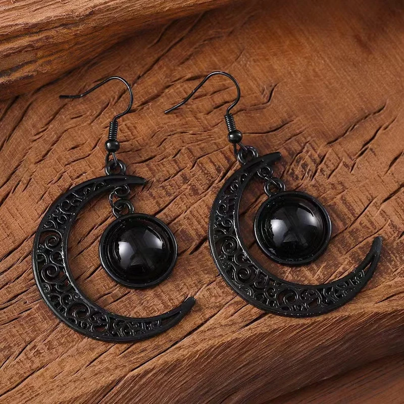 Gothic Schwarze Mond Ohrringe für Damen