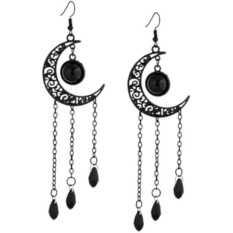 Gothic-Ohrringe mit schwarzem Mond im Tropfendesign für Damen