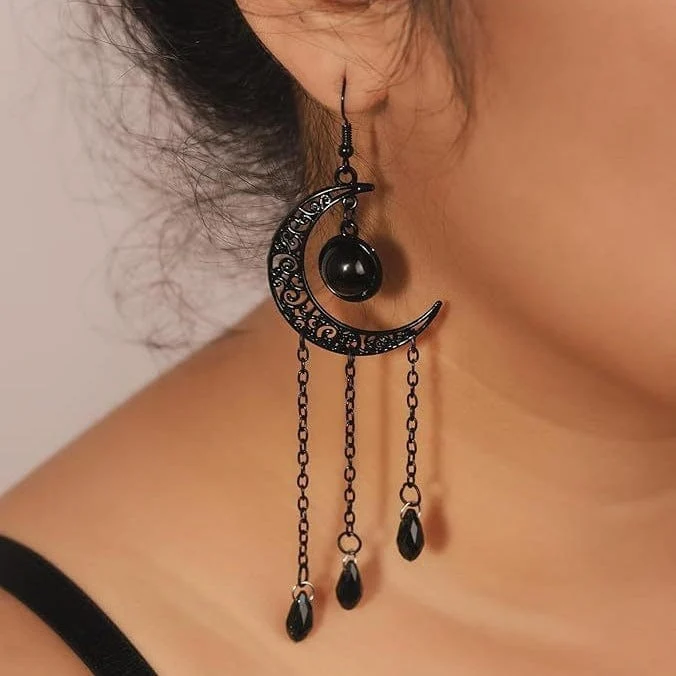 Gothic-Ohrringe mit schwarzem Mond im Tropfendesign für Damen