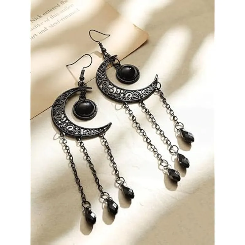 Gothic-Ohrringe mit schwarzem Mond im Tropfendesign für Damen