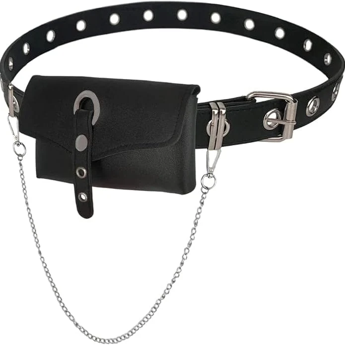 Damen Punk Kette Gürteltasche für Frauen Umhängetasche Hüfttasche